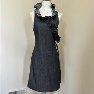 STINA SAYRE Ruffle Neck Denim Dress